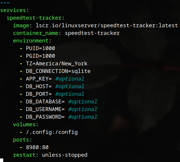 speedtest-Tracker YAML File